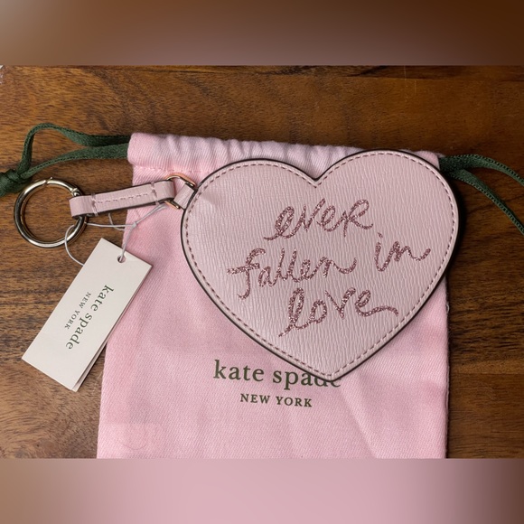 KATE SPADE Pink Leather Heart Bag Charm “ever fallen in love” w/Dustbag - Picture 4 of 4